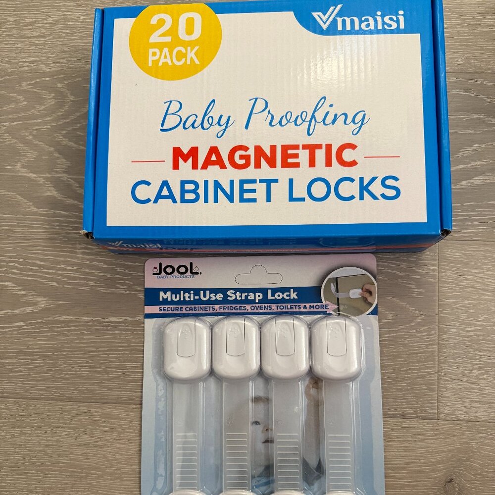 Baby proofing bundle Vmaisi magnetic cabinet lock latch child safety strap Jool
